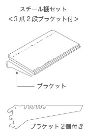 スチール棚セット＜3爪2段ブラケット付＞